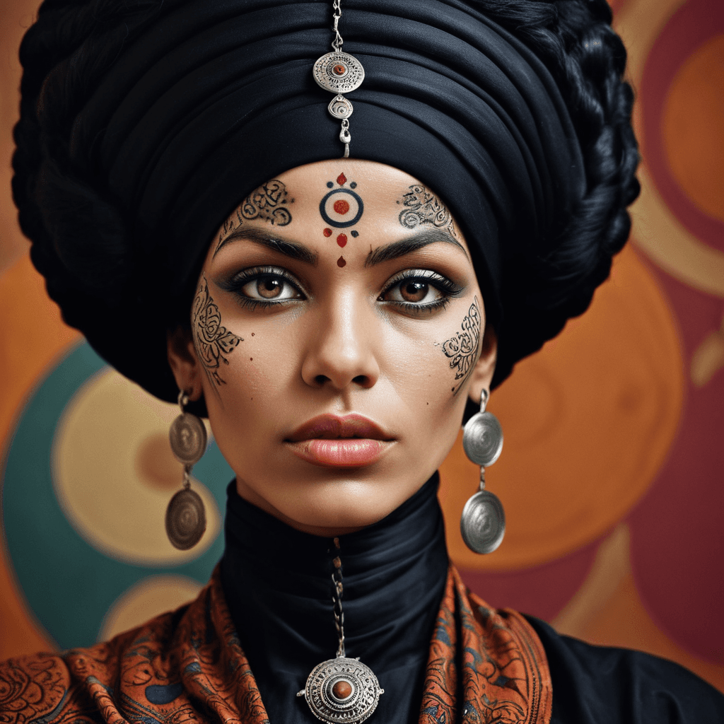 AI generated: Brilliant and Dramatic Portrait Photography a close-up Tuareg woman brainiac, baroque hair,((texture...