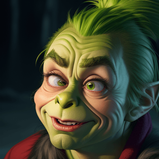 AI generated: How the Grinch Stole Christmas!, Portrait::2 Photorealism, disney animation style, 32k uhd, funny an...