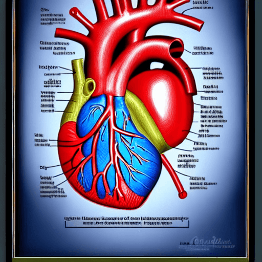 AI generated: anatomy poster of human heart::  technical drawing:: infographic:: engineering blueprints:: handwrit...