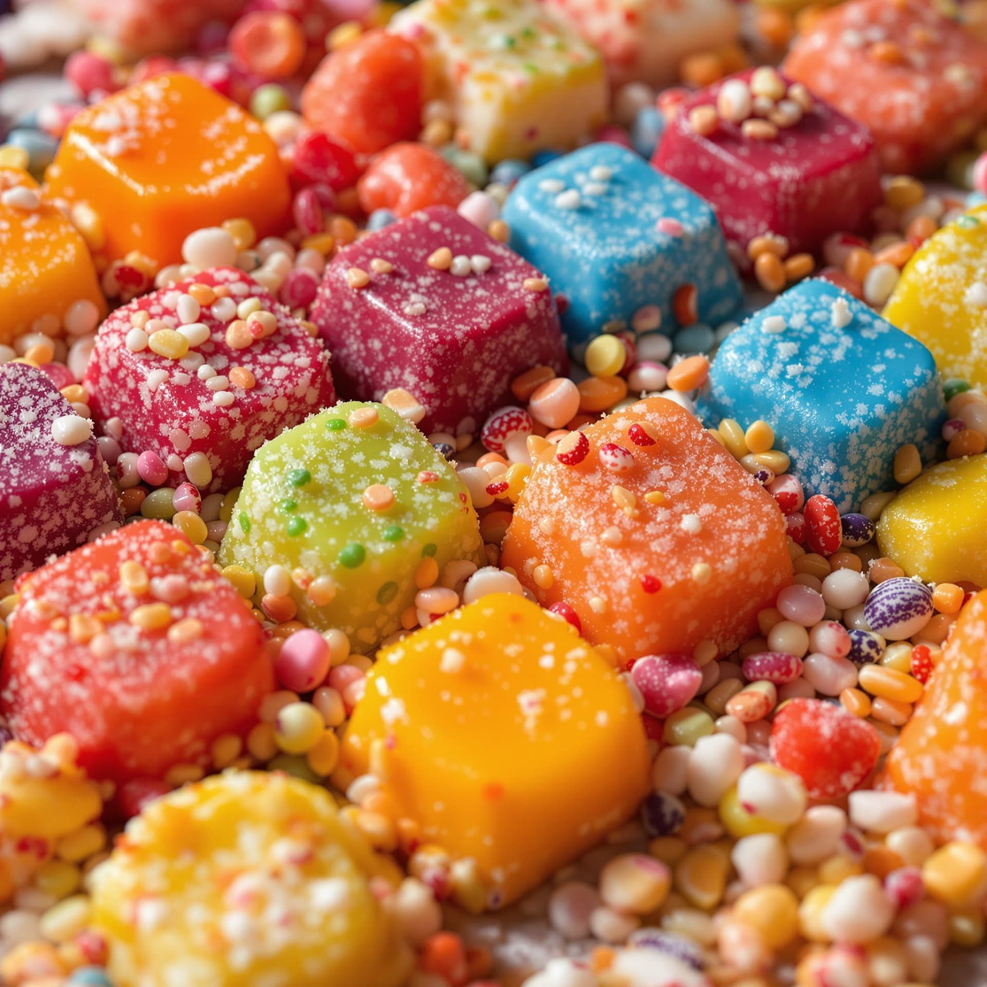 AI generated: A keyboard whose keys are made of different types of candy. Typing makes sweet, crunchy sounds. Audi...