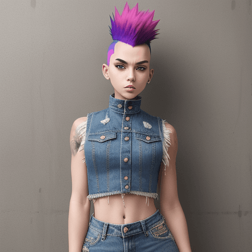 AI generated:  girl with mohawk crop top denim vest
