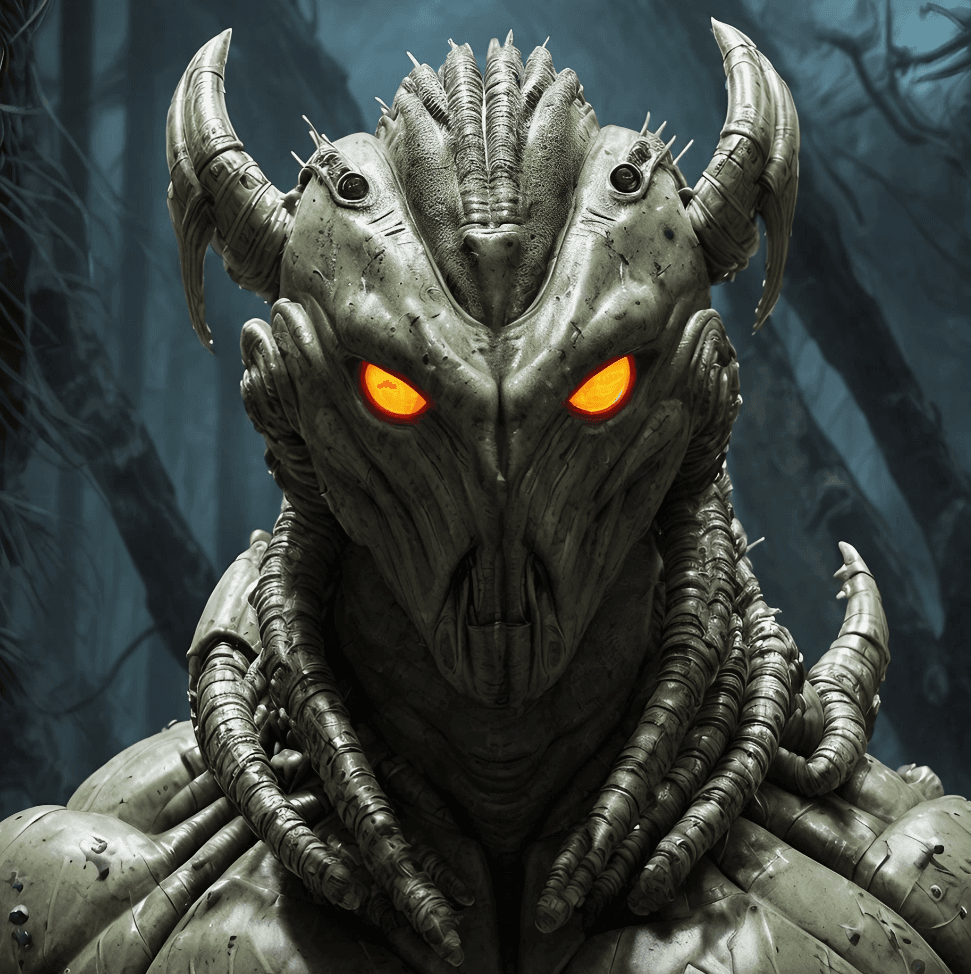 AI generated: a close up of a creature with yellow eyes, a character portrait by Xul Solar, featured on zbrush cen...