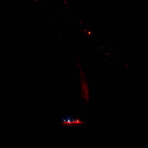 AI generated: Night sky, red twinkling stars, red princess's soft aurora, silver crescent, fairy tale light, stars...