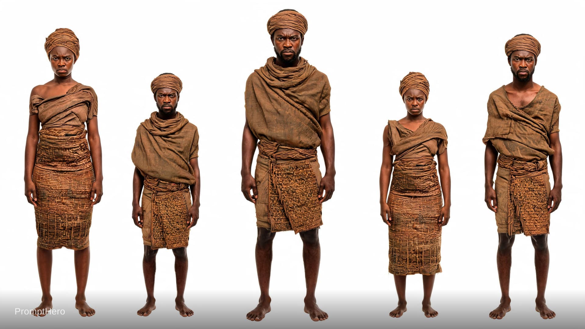 AI generated: make Madagascar African  settlers from 1825 village front view symmetrical camera they  few people l...