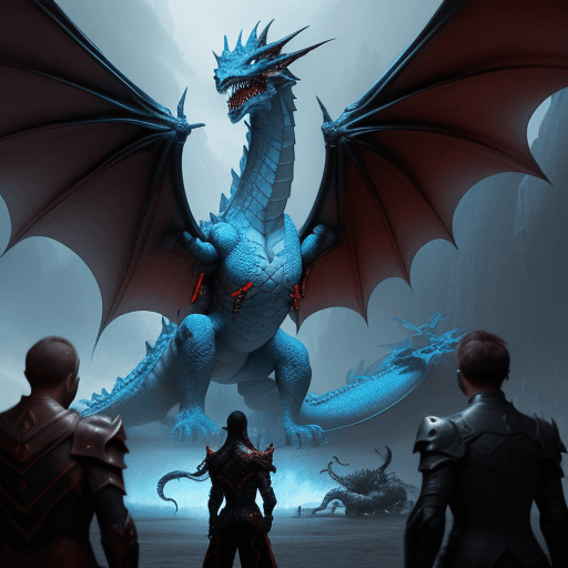 AI generated: two people are standing under a dragon watching other skulls, in the style of concept art, light sky...