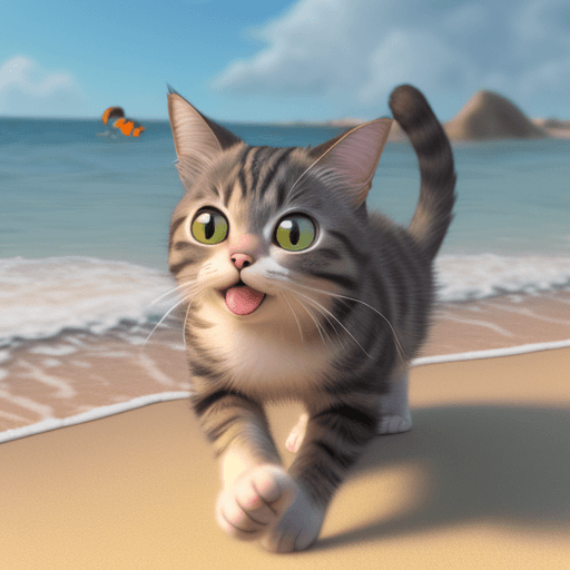 AI generated: A Pixar 3D render of a cat exploring the beach, reminiscent of the animation in "Finding Nemo." The ...