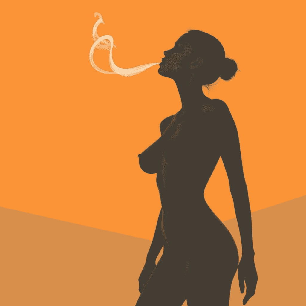 AI generated: Silhouette of a woman from the side::1.3, posed in stillness, exhaling mist that seems both flat and...