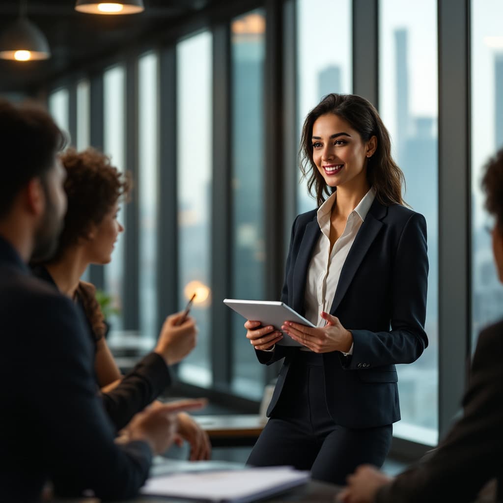 AI generated: Create a professional and dynamic image showcasing a confident indian female 
sales executive in a m...