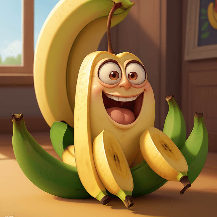 AI generated: A happy cartoon banana fruit, Pixar Style, perfect composition, 8k artistic photography, photorealis...