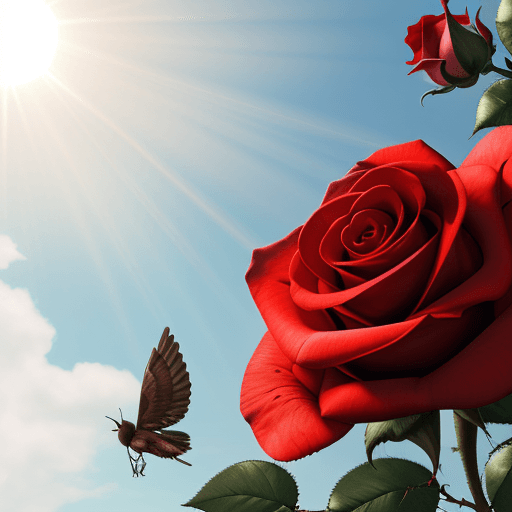 AI generated: 
roses fly from the sky and the sun shines on them