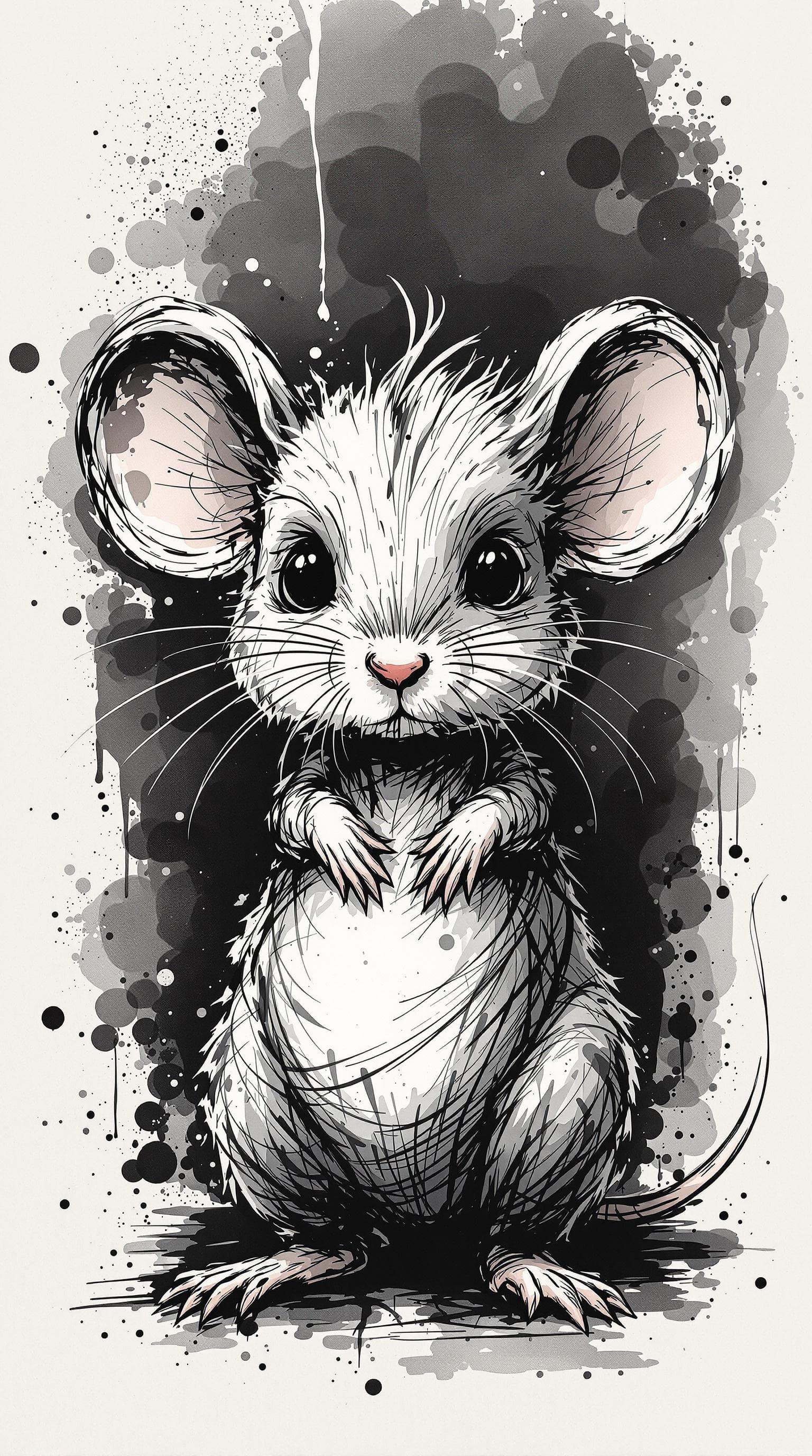 AI generated: cute Mouse with straight face, detailed,ink style,Ink splash art on the background,ink style,The who...