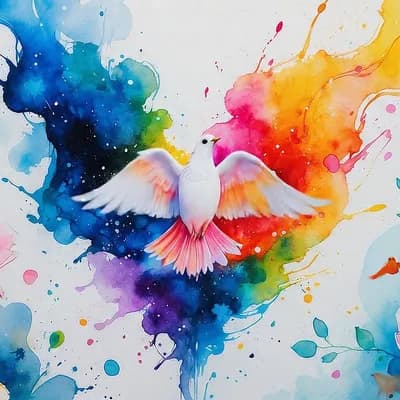 AI generated video: creative impasto and watercolor ink-wash surreal color sketch. New Life Festival, celebration of new...