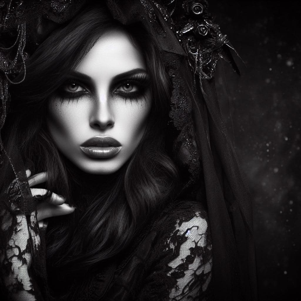 AI generated: a mysterious magical gothic woman looks mysterious in the picture, a mysterious strange  world of H....