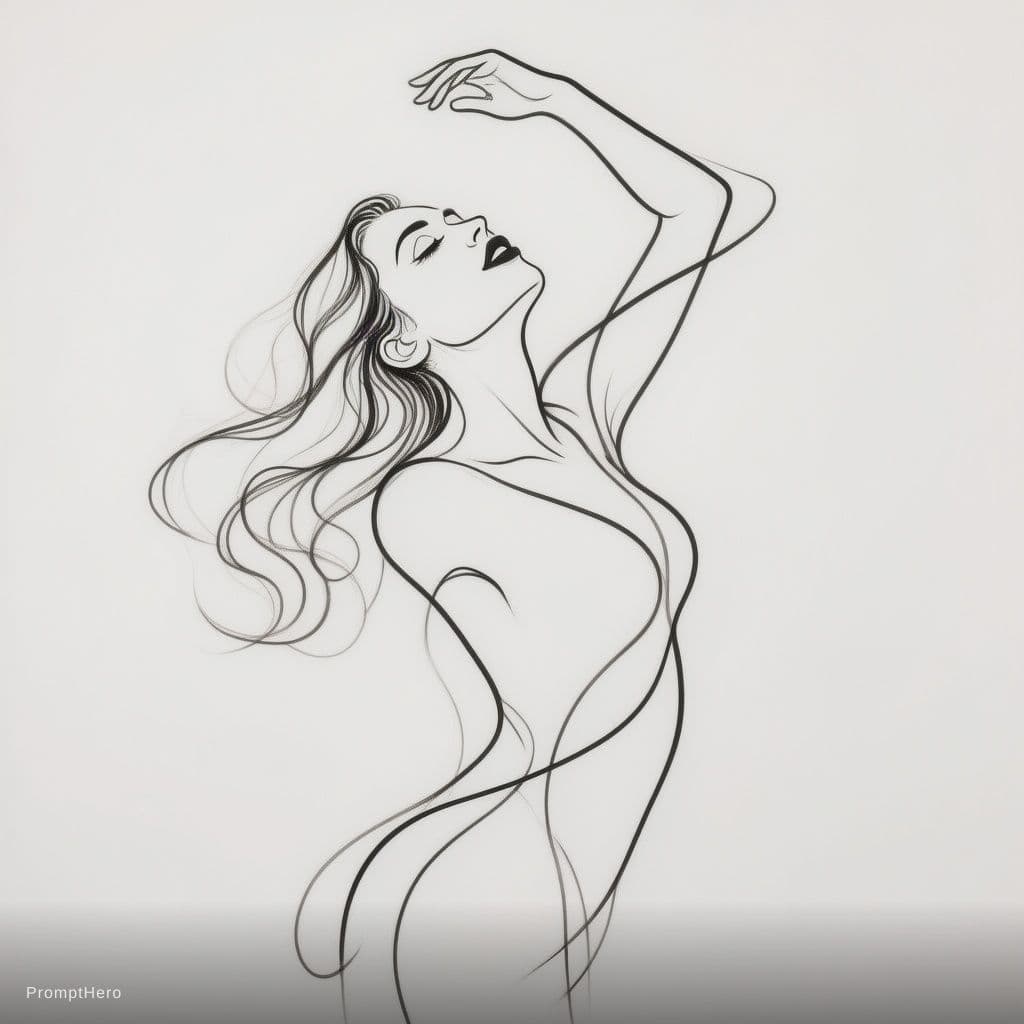 AI generated: Minimalist continuous one-line art, abstract female figure, elegant black line drawing on pure white...