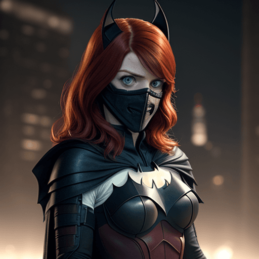 AI generated: Rose Leslie in a full batgirl mask.