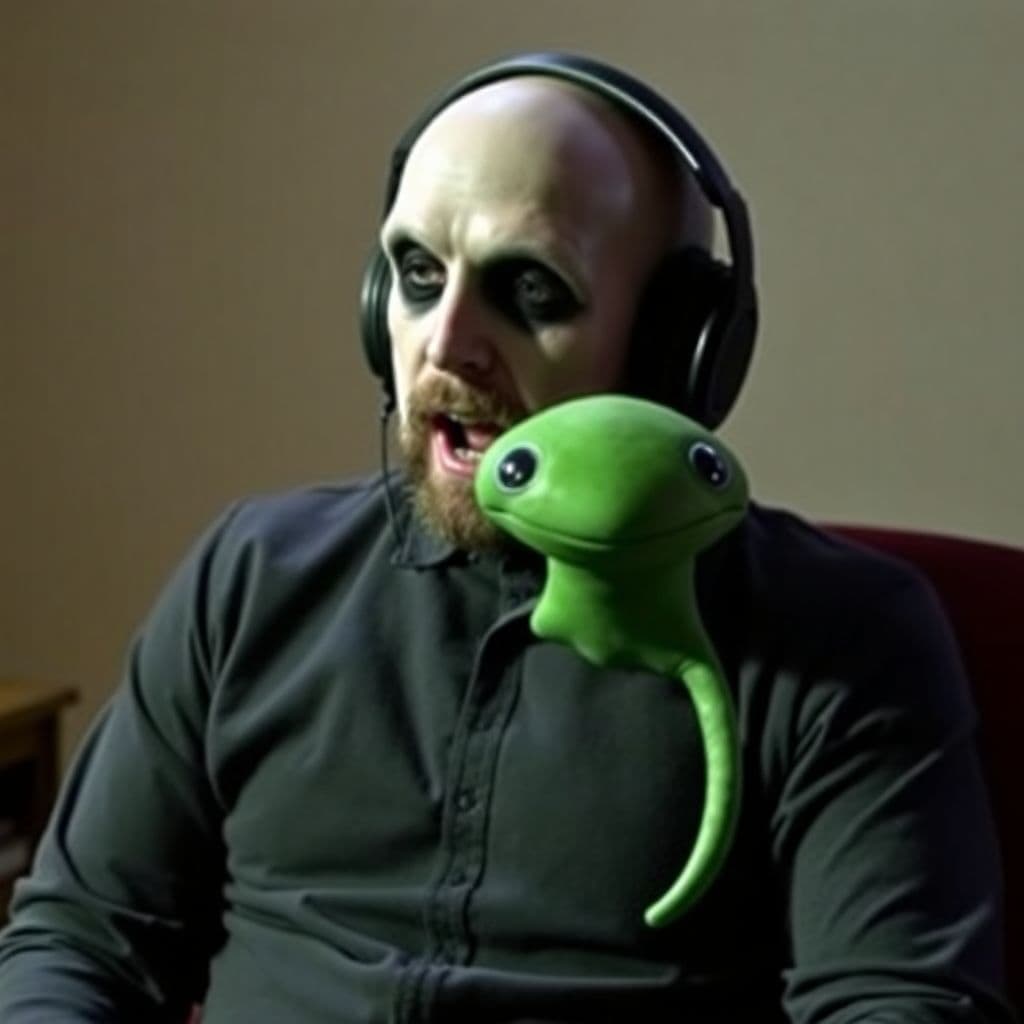 AI generated: Joe Rogan on set with slenderman, horror, unsettling, the shmiggle experience