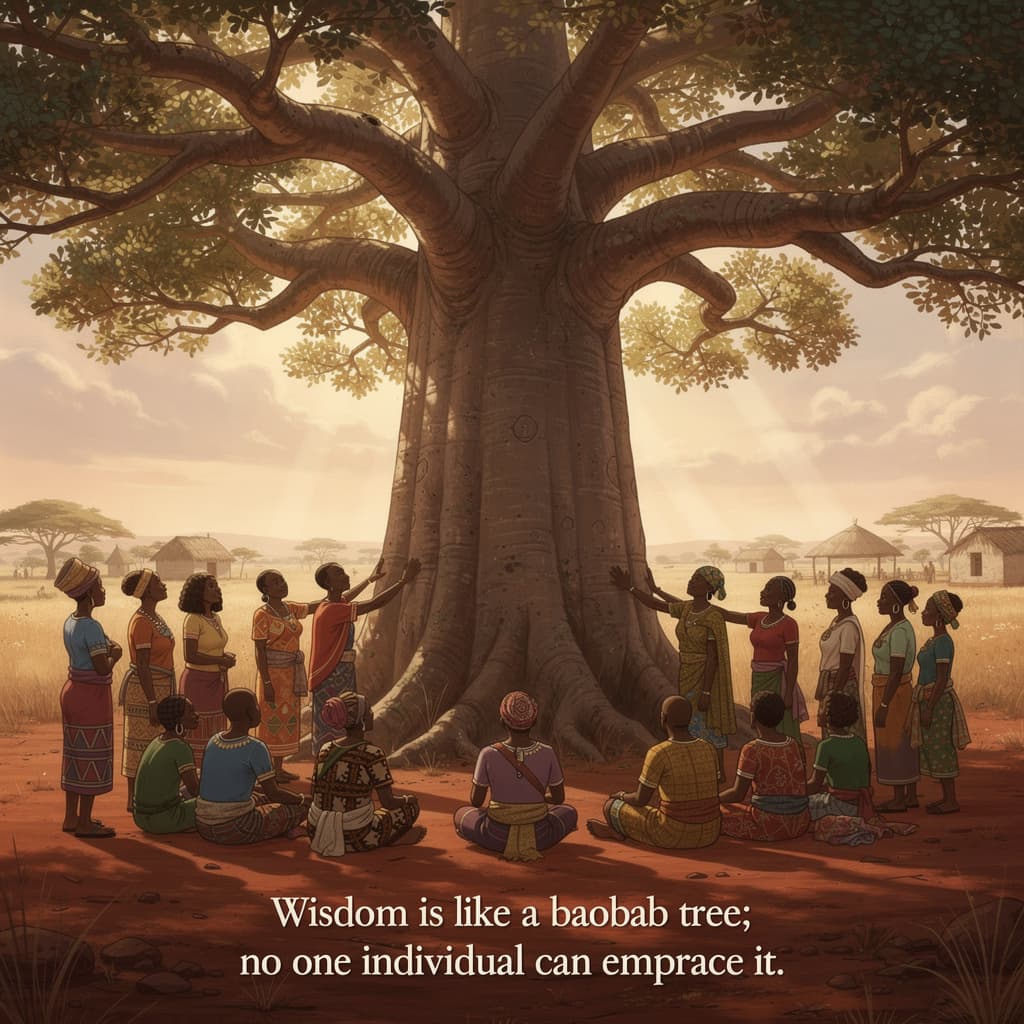 AI generated: '~ Akan proverb' image based on African Proverb 'Wisdom is like a baobab tree; no one individual can...
