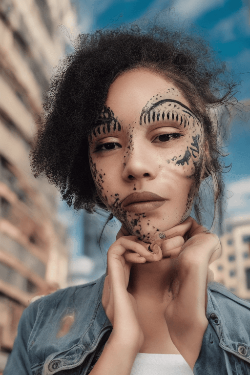AI generated: editorial (portrait:1.2) of a beautiful multiracial woman with [freckles] modeling casual athleisure...