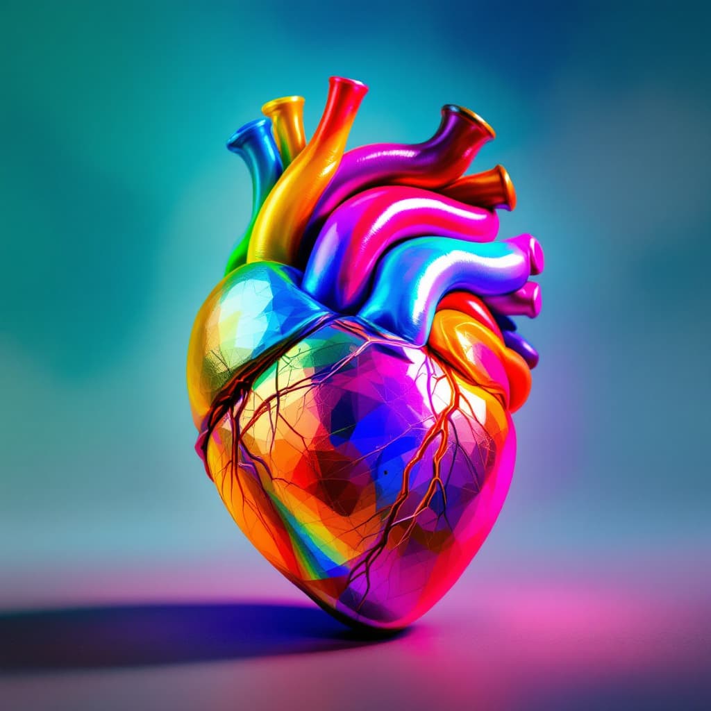 AI generated: A vibrant, rainbow-colored human heart with a gavel above it. The gavel symbolizes the concept of lo...