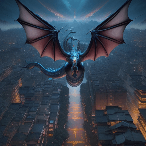 AI generated: Kyoto Animation stylized anime mixed with tradition Chinese artworks~ A dragon flying at modern cybe...