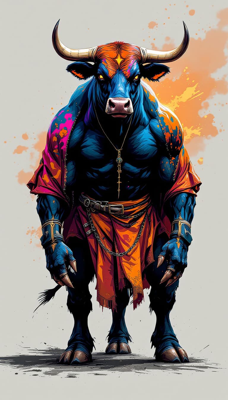 AI generated: Series of a majestic, muscle, fighting bull full body with, modern portrait series of a nelore cattl...