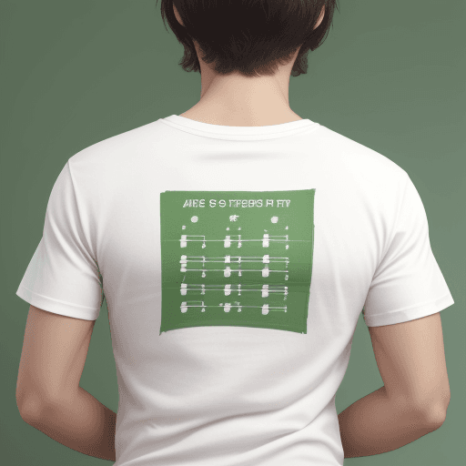 AI generated: a green t-shirt with white song sheet on the back of the t shirt . 
