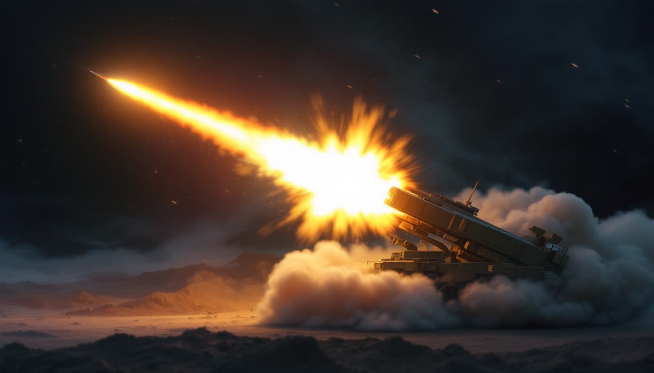 AI generated: The Hsiung Feng missile vehicle launches a missile