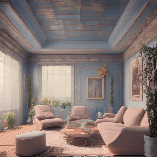 AI generated: High resolution photography interior design, dreamy sunken living room conversation pit, wooden floo...