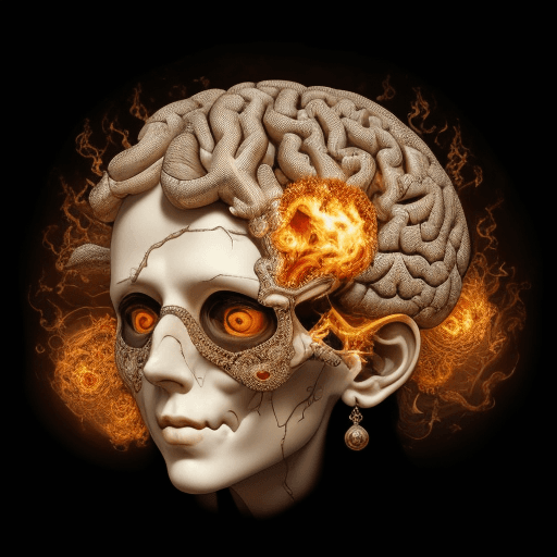 AI generated: burning brain, baroque style, high detail, intricate details, scientific, photorealistic