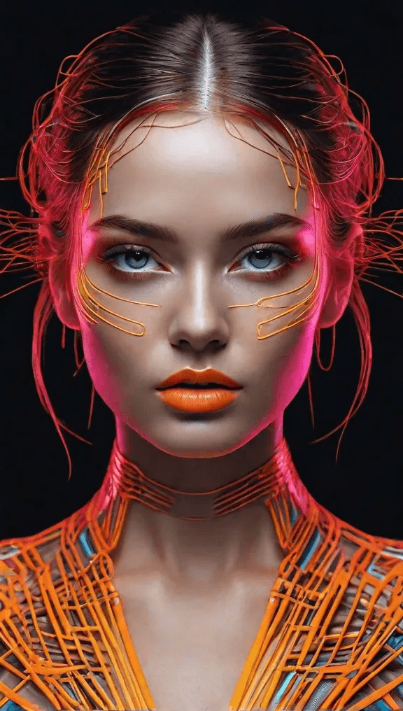 AI generated: Data visualization art portrait of an elegant beauty, showcasing a selective color palette and vibra...