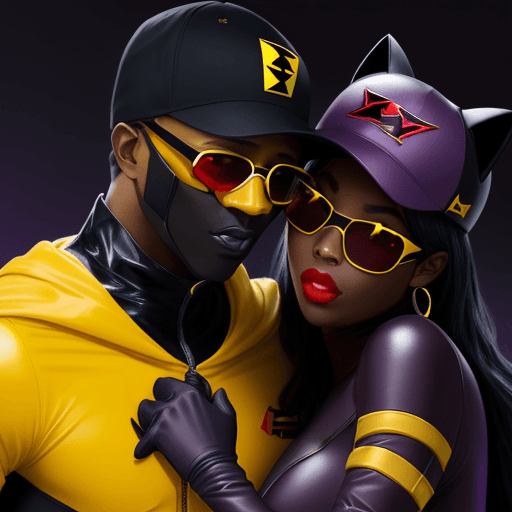AI generated: A BLACKMAN in a red baseball cap, yellow sunglasses, in a dark red dark knight detailed armour suit ...
