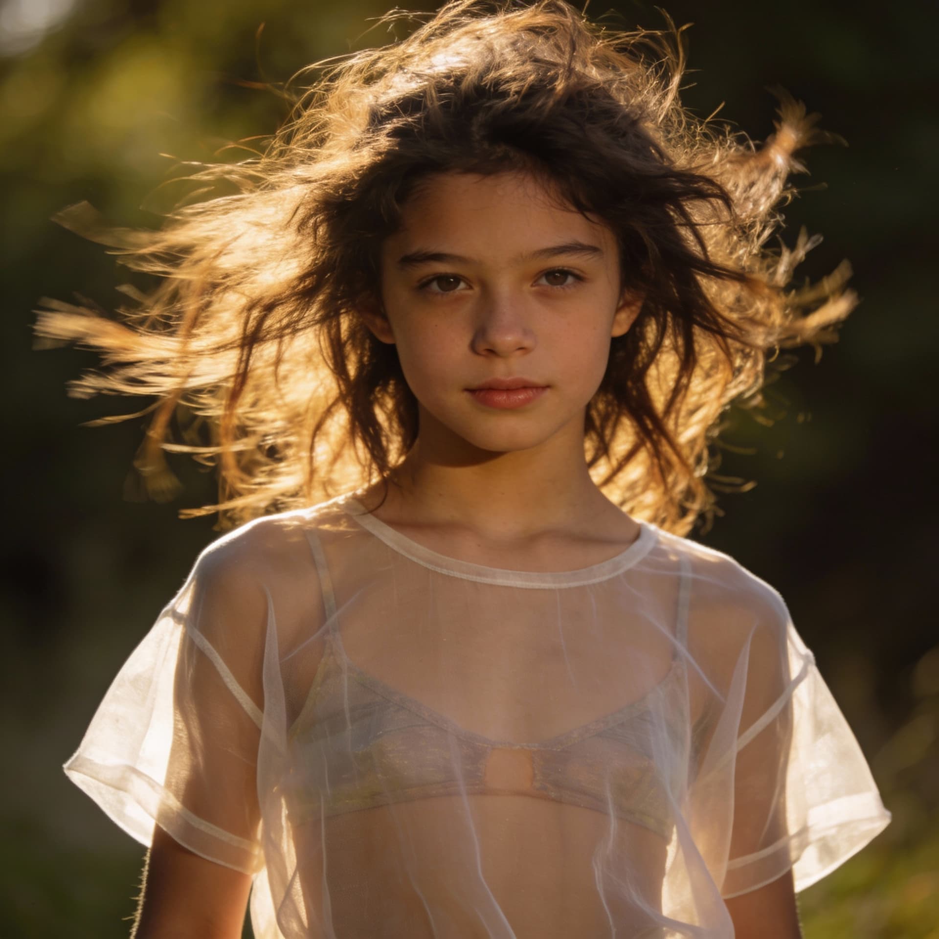 AI generated: Girl wild transparente top. 