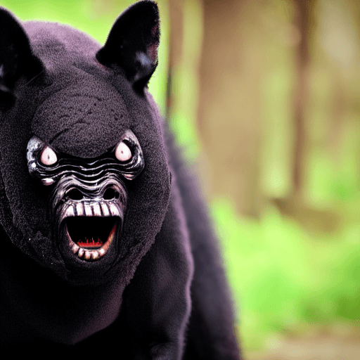 AI generated: Horror black creature,scary animal,sore face,