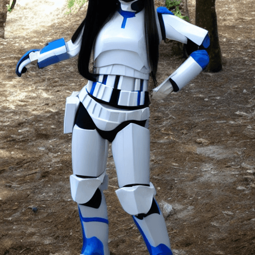 AI generated: girls und panzer, erika itsumi, clone trooper armor, white and blue markings, beautiful, ponytail wh...