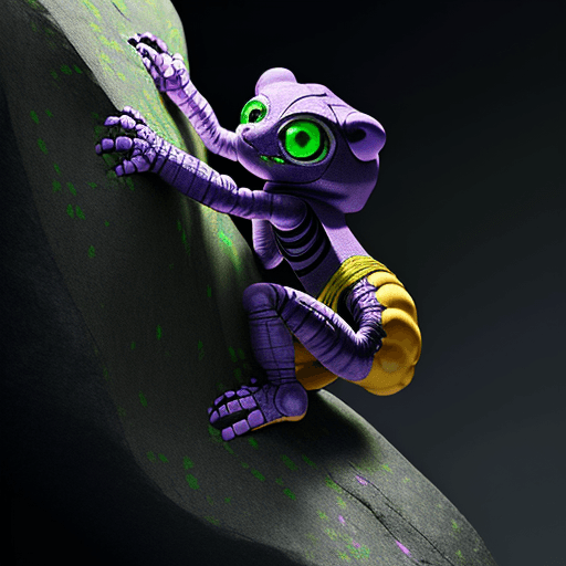 AI generated: High-resolution picture of a cyber geko climbing a boulder. The geko has wires coming out of its bod...