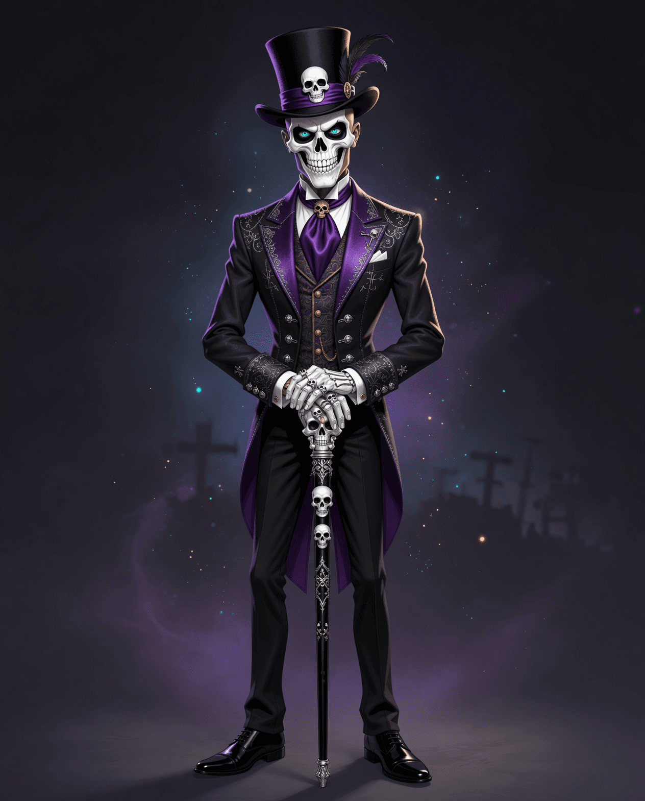 AI generated: **Ultra-detailed AI Image Prompt (English):**

Full-body portrait of Baron Samedi, standing upright ...