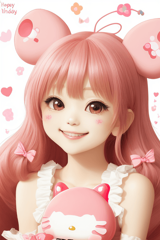 AI generated: Sanrio, Kuromi, onegai my melody, cheeky smile , happy birthday