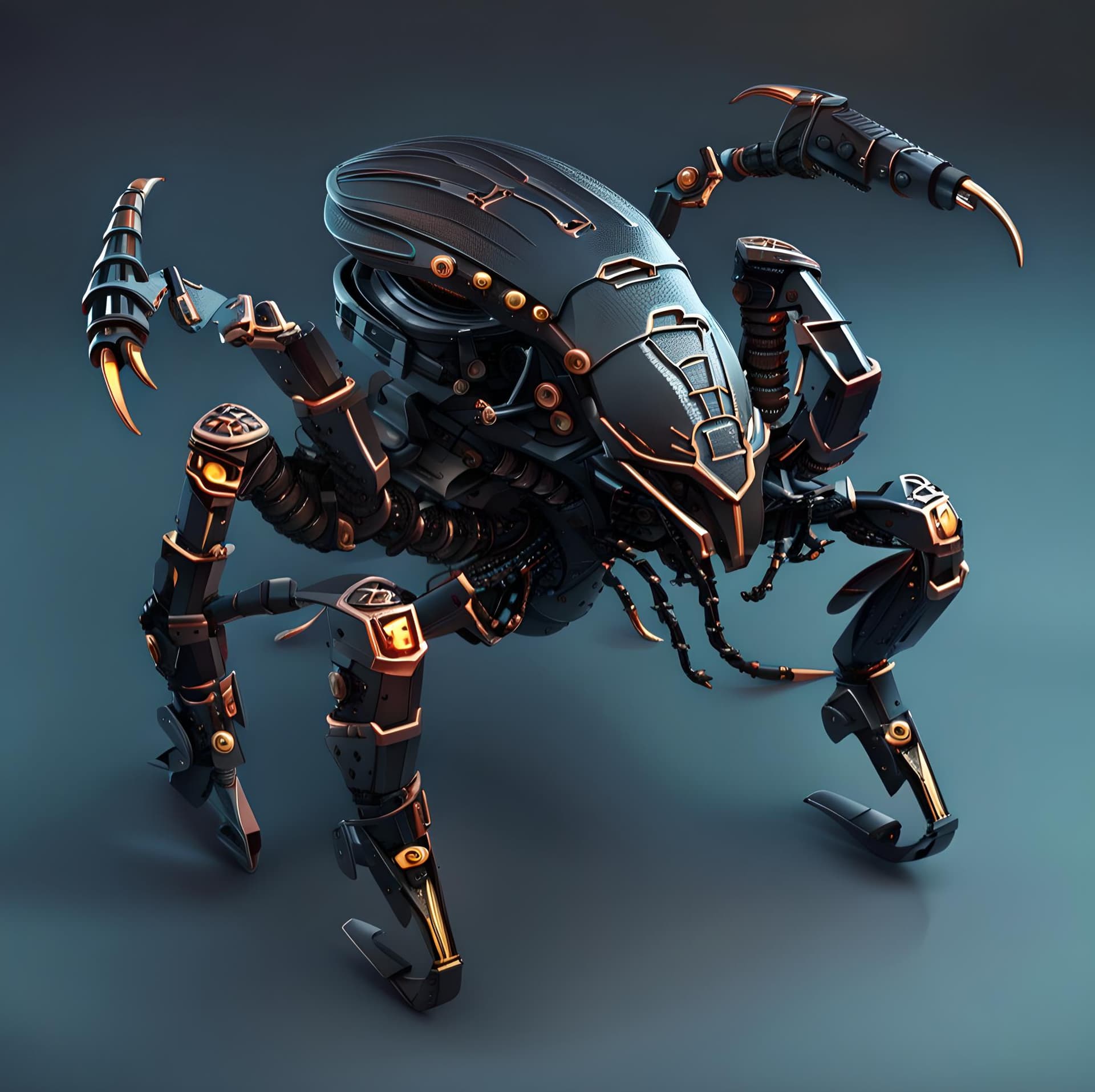 AI generated: iron scorpion, scorpion robot, robot detailed, scorpion robot model detail, black scorpion robot