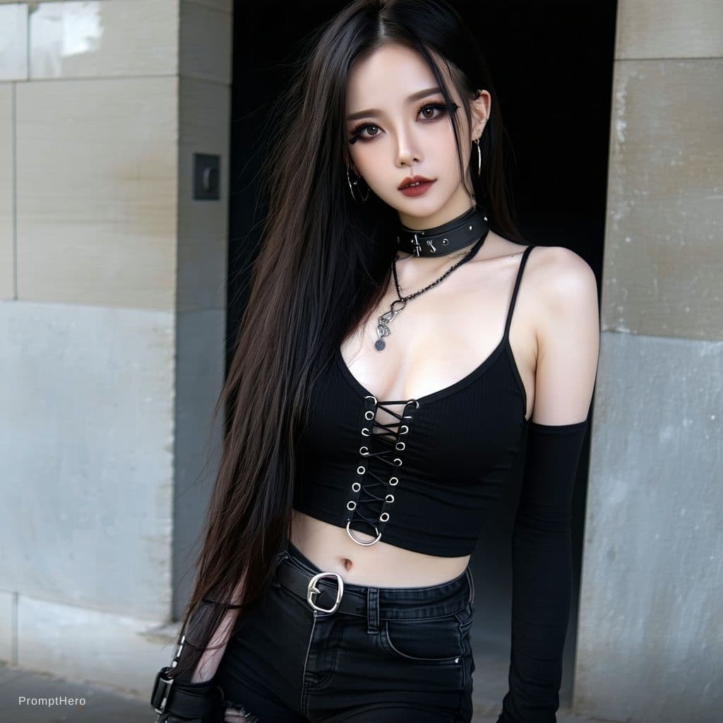 AI generated: Beautiful goth girl wearing lingerie