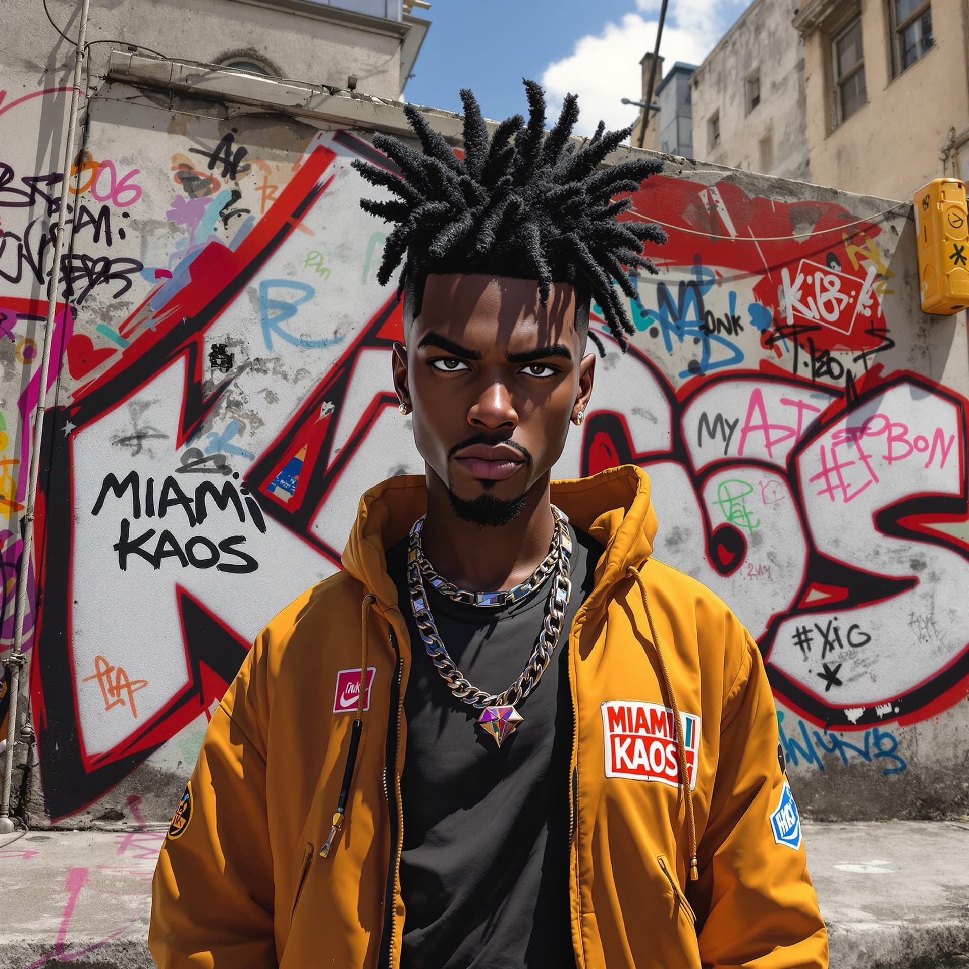 AI generated: realistic 3d illustration anime styled african american graffiti anime character in urban environmen...