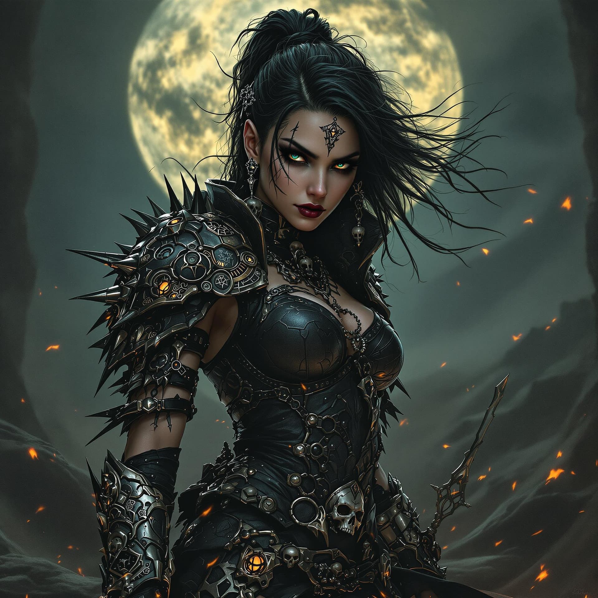 AI generated: Grunge style, stylish female, (a formidable heroine:1.3) , (gothic fantasy:1.25) , (warrior biker:1....