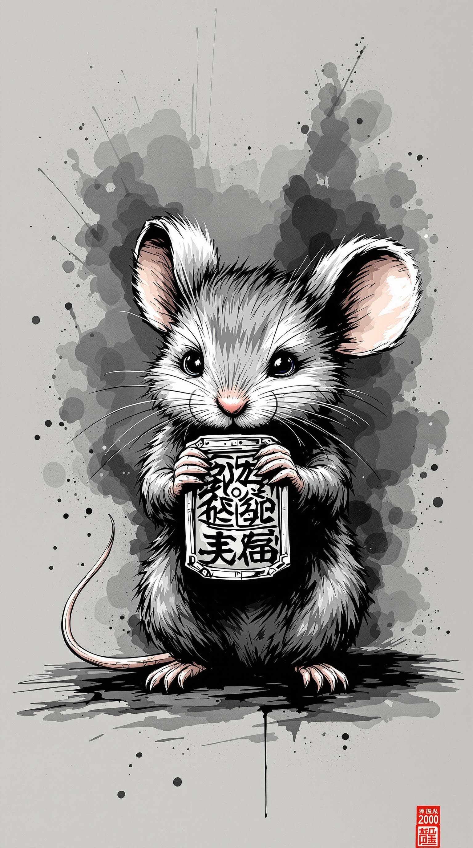 AI generated: exquisite，best quality, original, wallpaper,  complicated_background,ink style background， a cute Mo...