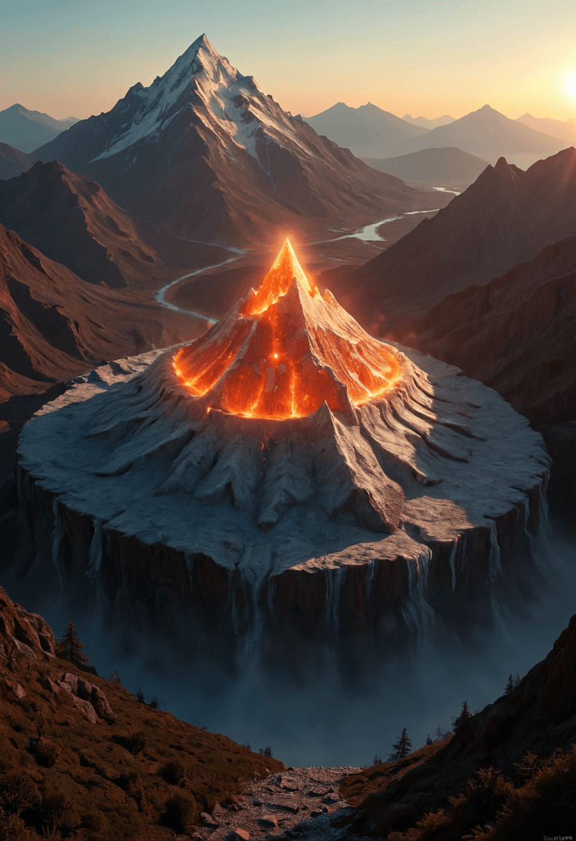 AI generated: Cubist artwork An alien city built into the side of a living crystal mountain,its structures glowing...