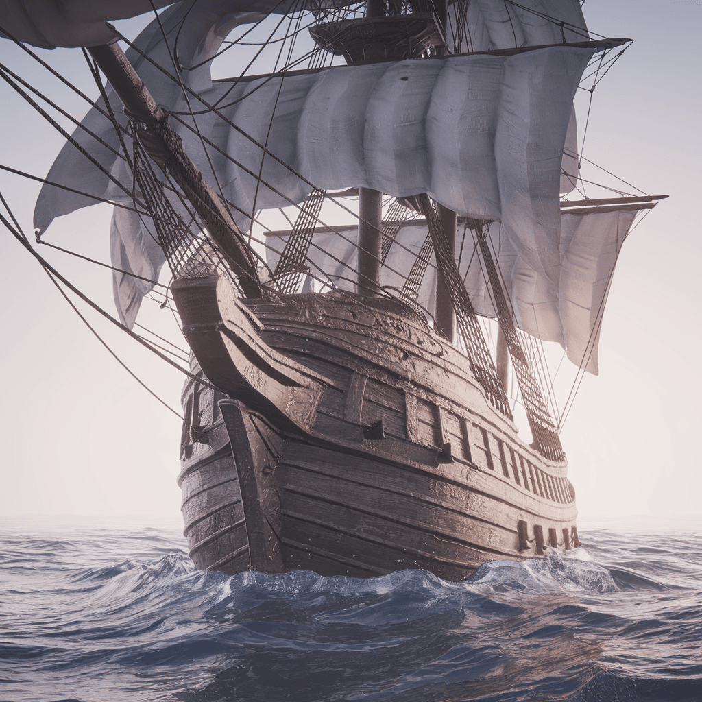 AI generated: Photo of a ultra realistic sailing ship, dramatic light, pale sunrise, cinematic lighting, battered,...