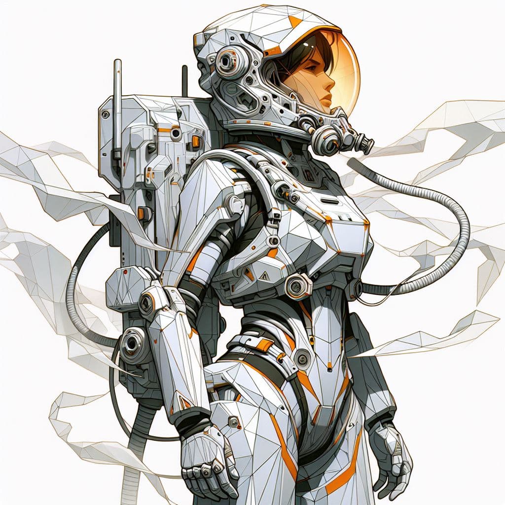 AI generated: illustration, disney-pixar style, detailed, science-fiction, full-length shot: female astronaut wear...