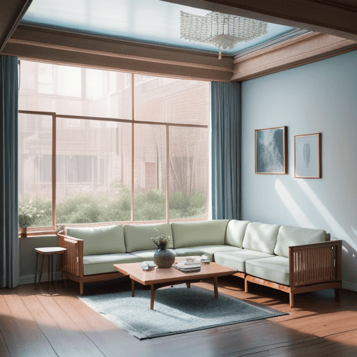 AI generated: High resolution photography interior design, dreamy sunken living room conversation pit, wooden floo...