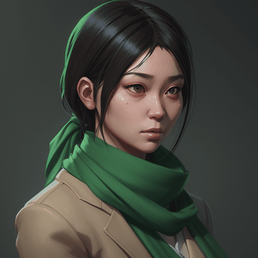 AI generated: a woman with a green scarf around her neck, a character portrait by Sim Sa-jeong, cgsociety, photore...