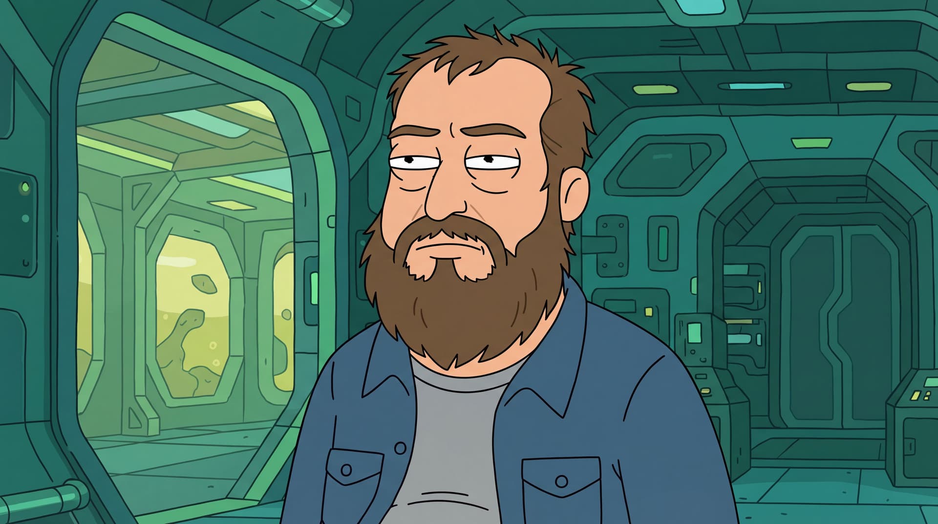 AI generated: Based on the provided image, the man’s facial features can be described as follows in rick and morty...