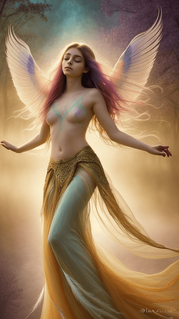 AI generated: vibrant colors, natural lighting, mystical atmosphere, fantasy theme, ethereal beauty, delicate feat...