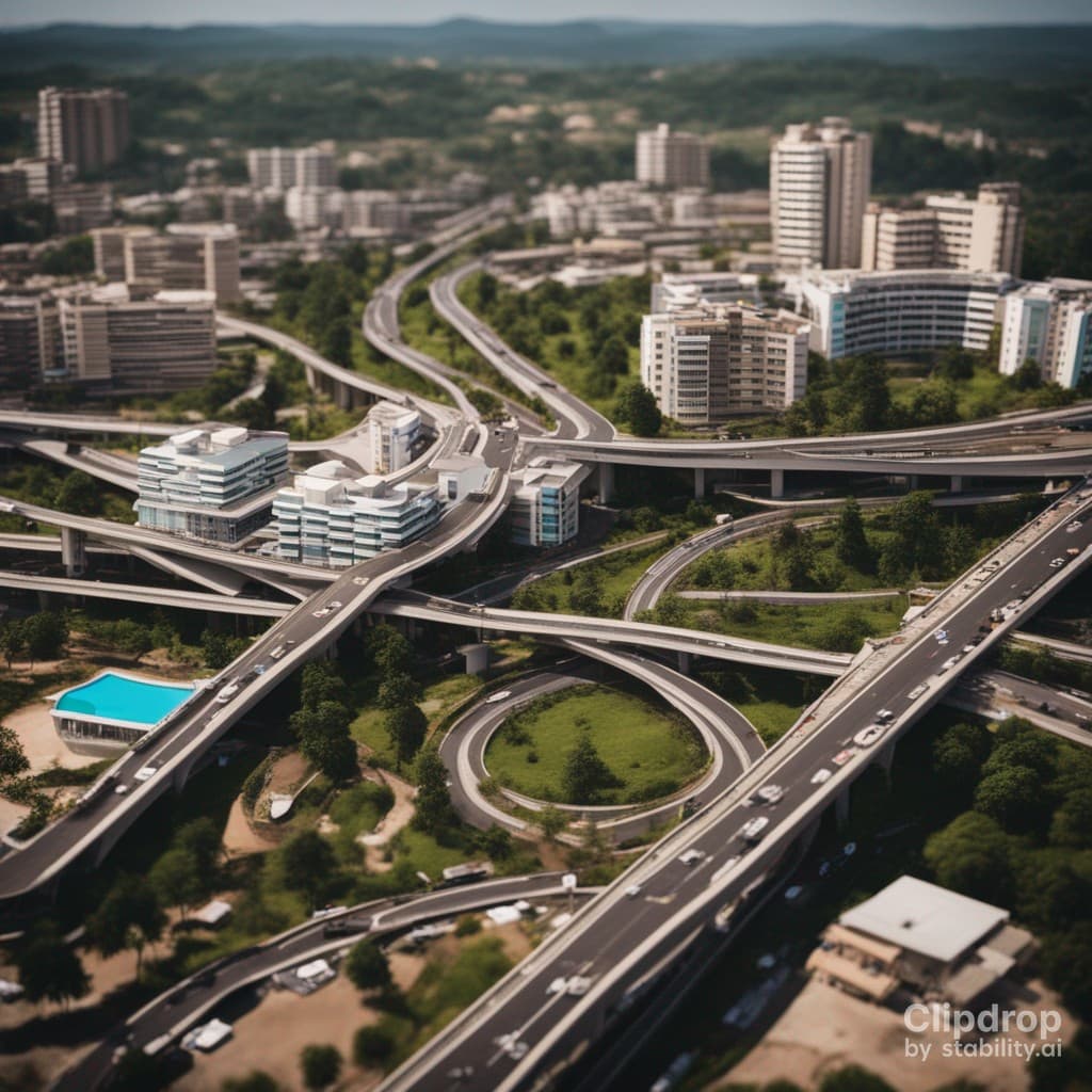 AI generated: a beautiful modern urban city, with freeways, interchanges, beautiful hotels and skyscrapers, based ...